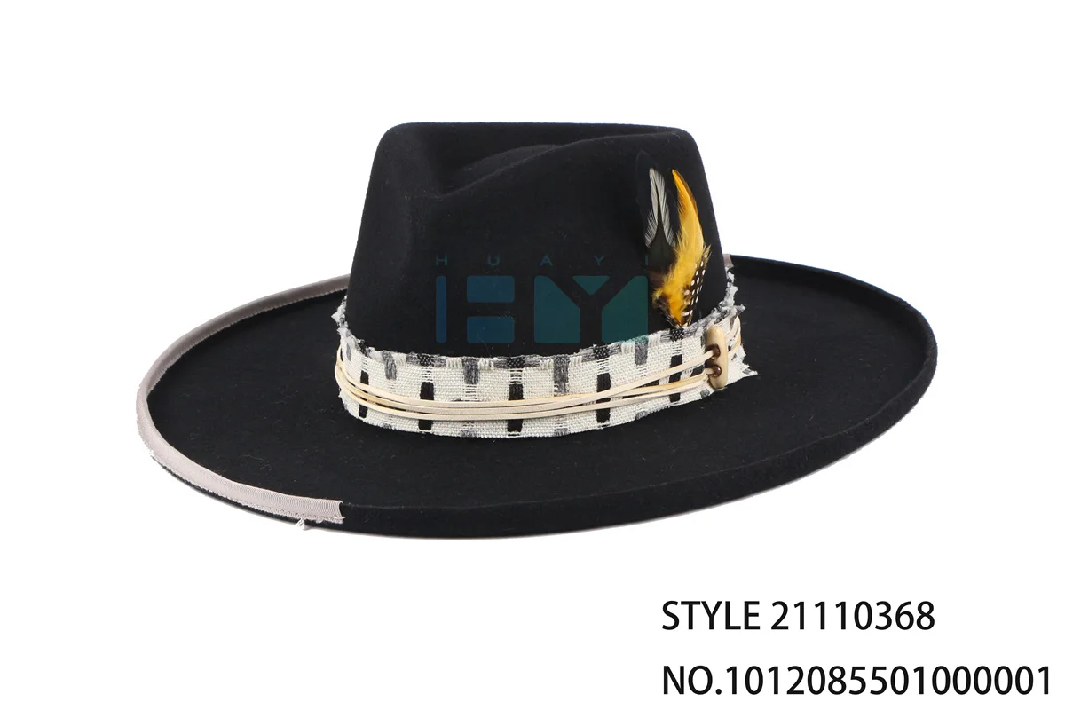 HUAYI мужская фетровая Федора из шерсти Индианы Джонс на заказ, шляпа с ремешком, аксессуар, шляпа с широкими полями