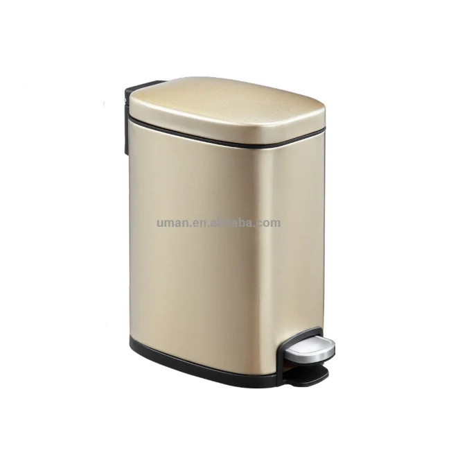 Stainless steel rectangular champagne gold Soft close pedal waste bin trash can  6 Litter