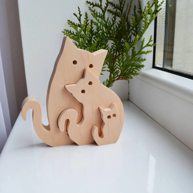  Подарки Для Семьи деревянные кошки-пазлы игрушки для кошек обучающая головоломка игрушка