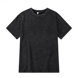 OEM Wholesale cotton oversized Washed distressed tshirt blank heavy thick Men vintage stone tshirt custom black wash t shirt