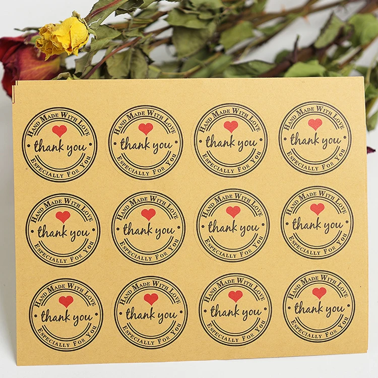 Custom Printing Gift Seal Label Kraft Paper Thank You Stickers Thank You Cards Stickers