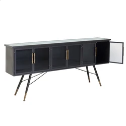 Living Room Furniture Tv Console Table Modern Storage Cabinet Metallic Sideboard With Ribbed Glass