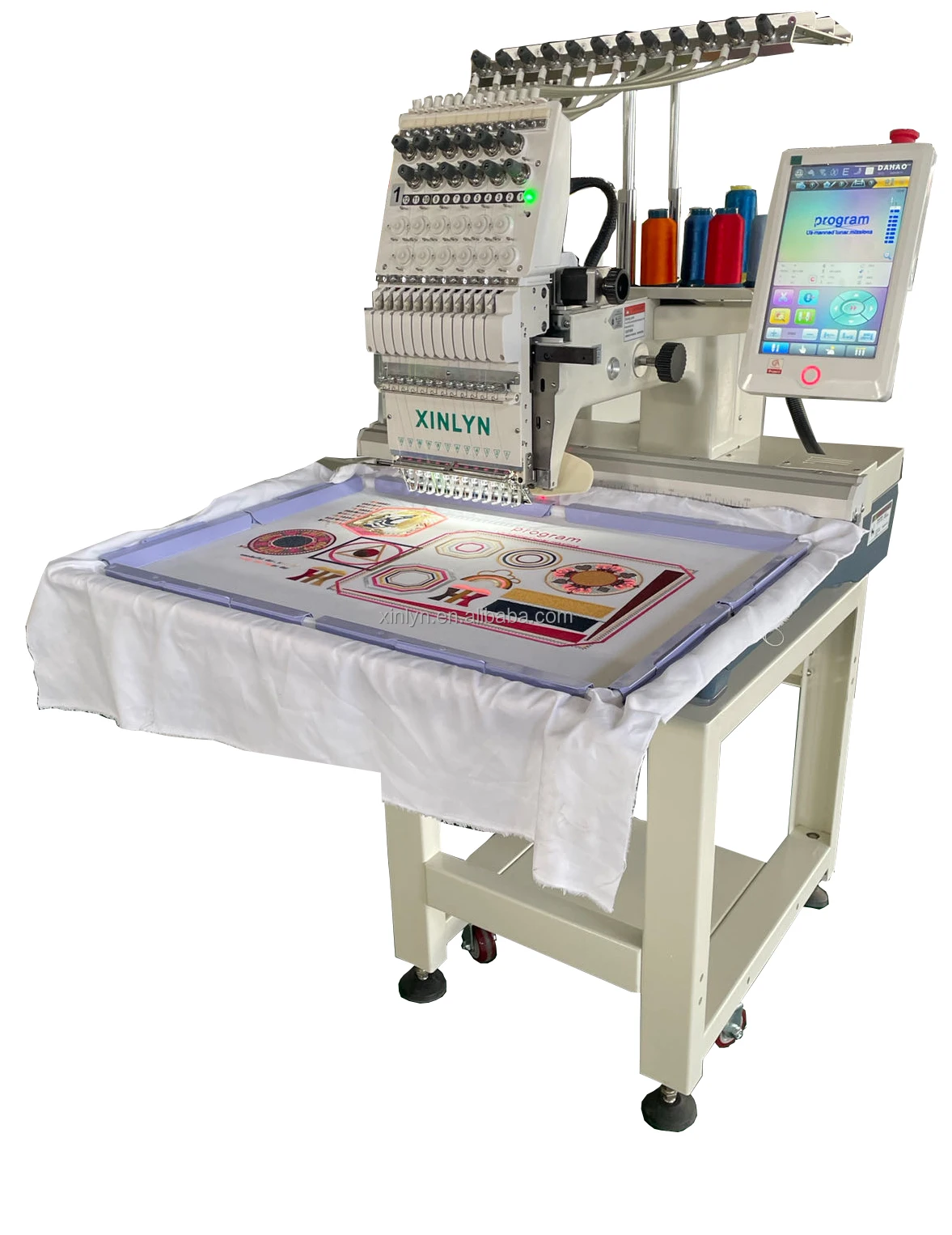 xinlyn factory price home use good quality one head 12needles size 350*500mm garments cap shirt flat computer embroidery machine