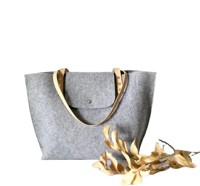Wholesale new fashion cheap felt ladies big shoulder bag felt high quality felt tote bag