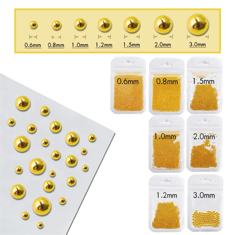 0.6-3.0MM 5g/bag Round Mini Caviar Metal Stainless Beads 3D Micro Ball Nail Charms For Woman DIY Manicure Decoration