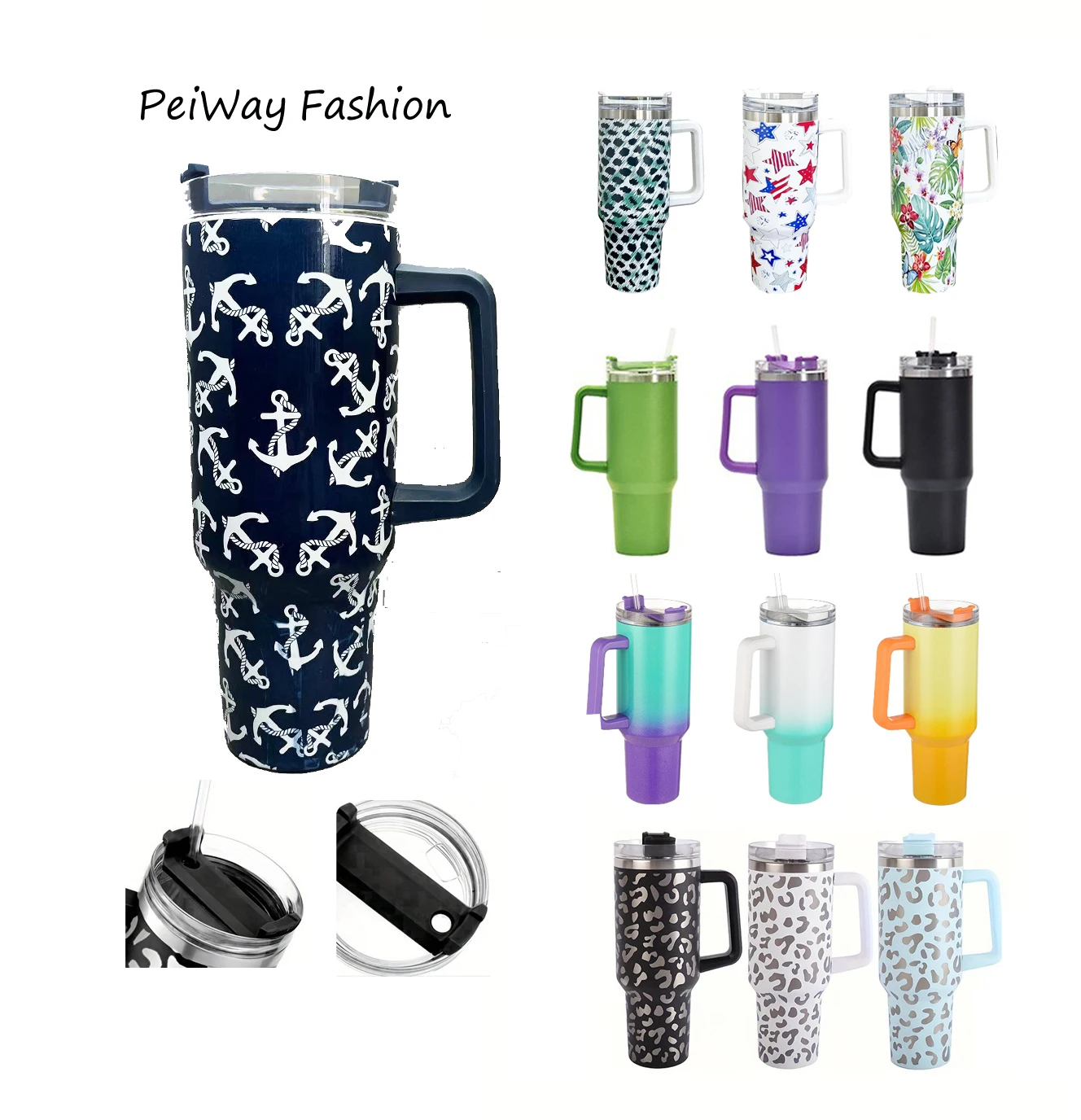 Peiway Hot 18/8 Vacuum Powder Coated 40oz Adventure Quencher Travel Tumbler Customized Logo Mug With Handle