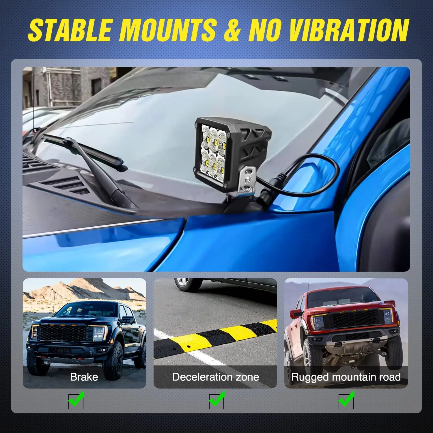 Front A-pillar Left Right Side Hood Hinges LED Work/Cube Light Mount Brackets For F150 Raptor 2017-2023  F-150 2015-2023