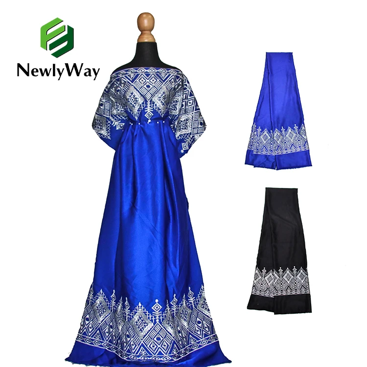 2022 NewlyWay Arabic Satin Embroidery Flower Fabric Brocade Lace Embroidered Fabrics For Wedding Bazin Fabric