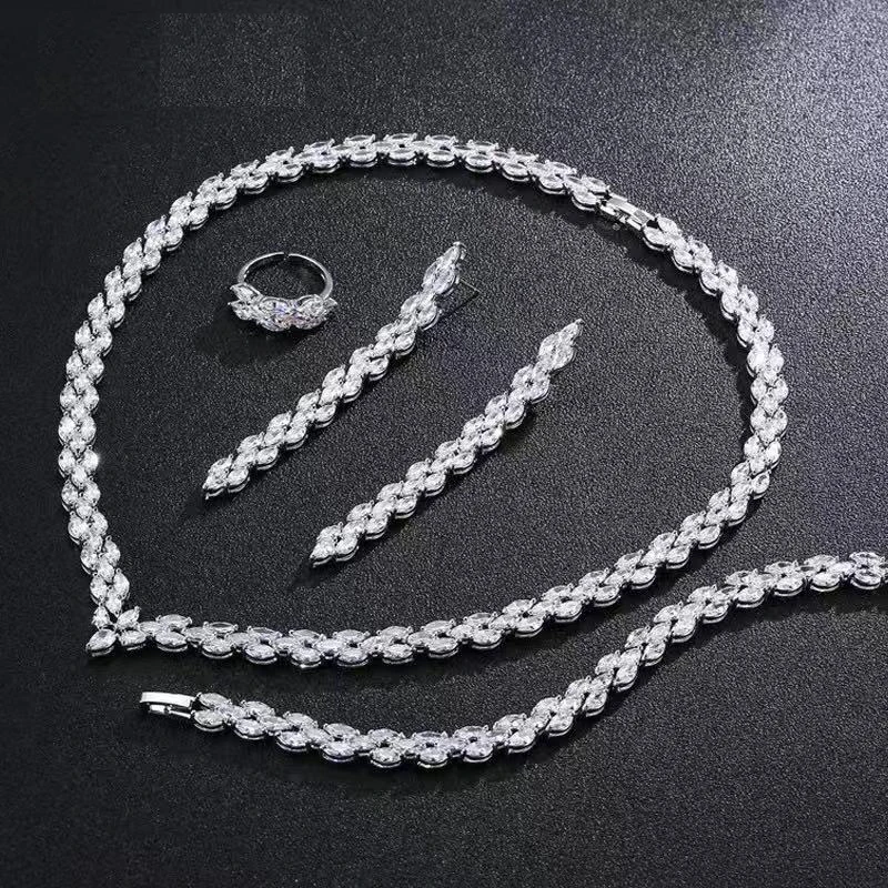 Женский набор украшений латуни Свадебный комплект ювелирных изделий 3A кубического циркония покрытого родием Модный комплект ювелирных изделий