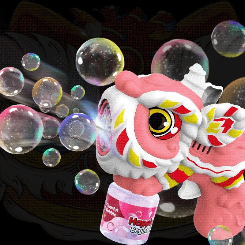 China lion dance kids new design cartoon small bubble gun toy rich bubble leak prevention with colorful lights bubble gun toy