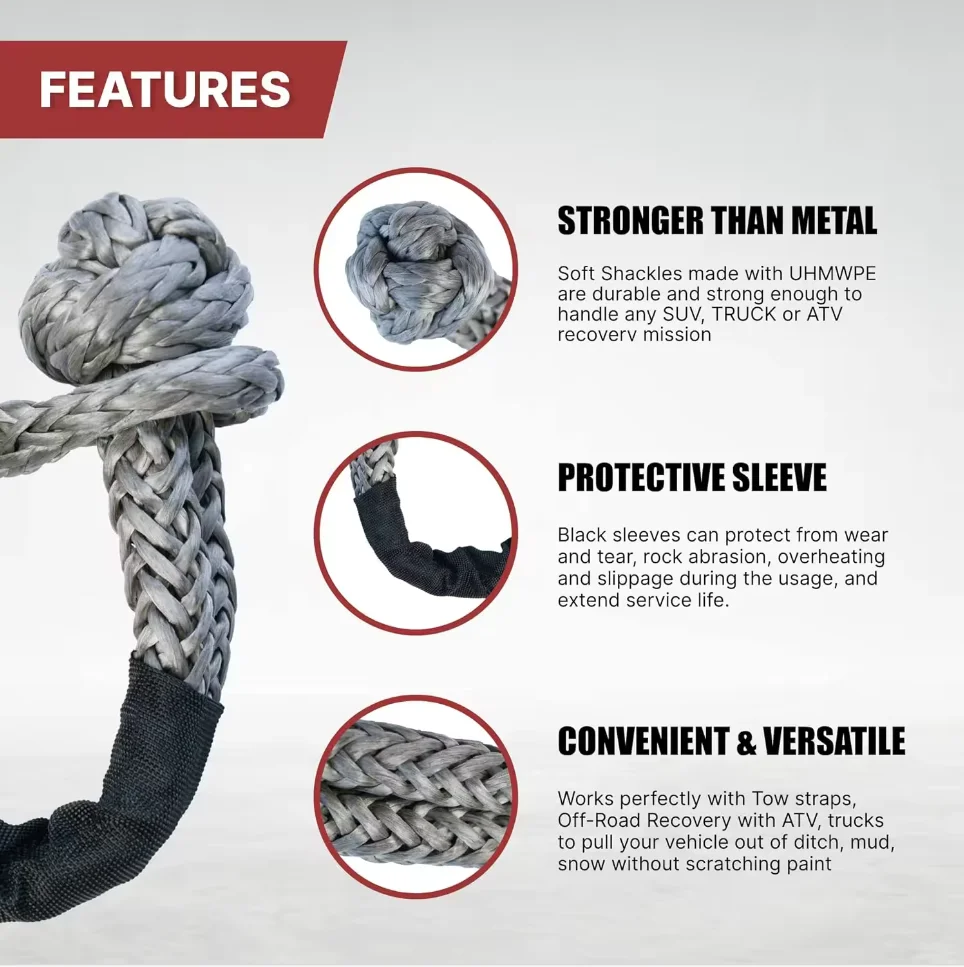 Cars synthetic winch rope recovery soft shackle for off road accessories