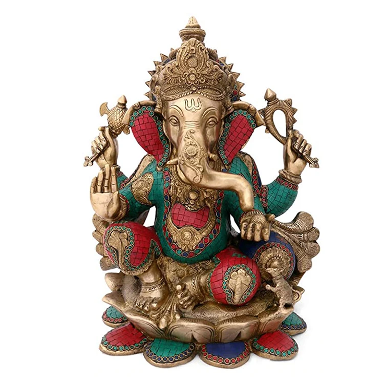 Custom Metal Hindu God Religious Statue Colored Life Size Bronze Brass Lord Ganesha Statue Sculpture For Sale