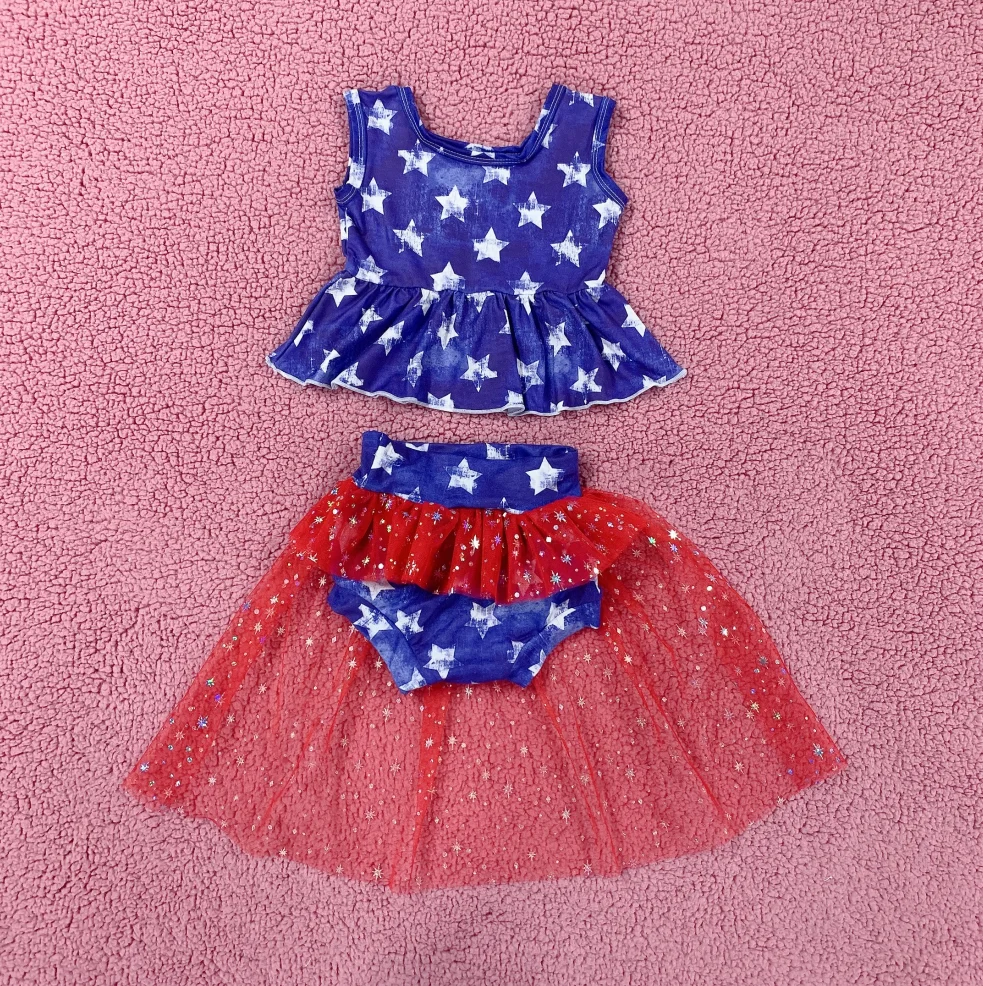New Fashion Cute 4th of July Girl Sequins outfits Baby Tutu Stars Printed Skirt Tutu Dresses For Girls Kids