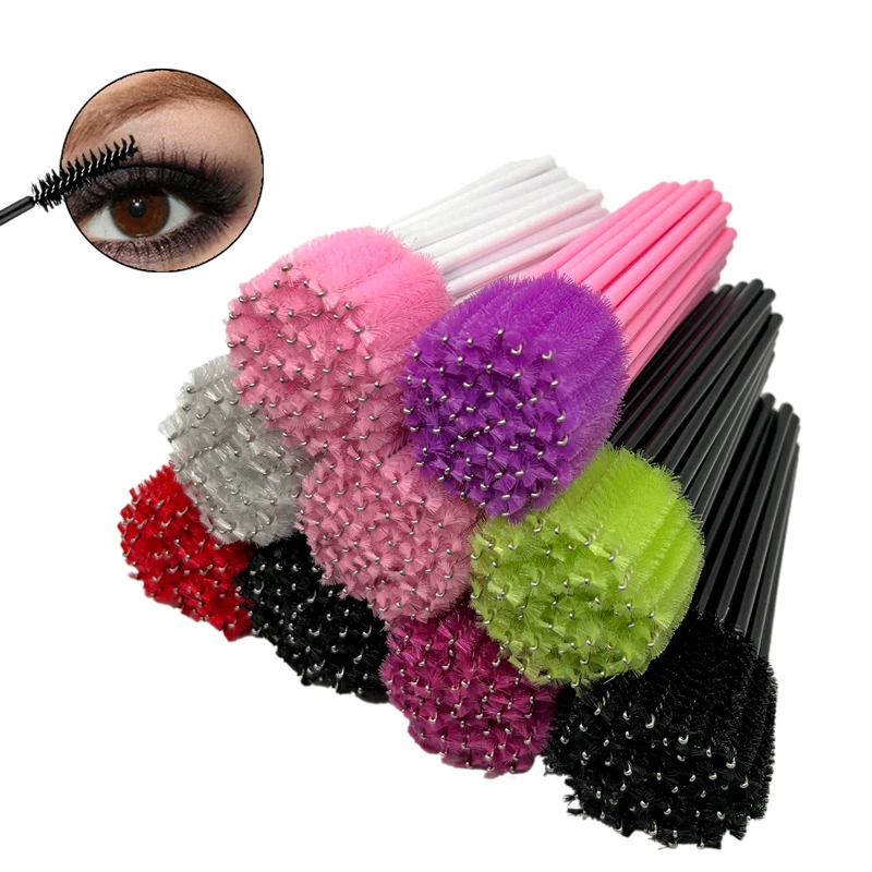 50 Pcs Eyebrow Bendable Cleaning Micro Solid Handle Wand Eye Spoolie Eyelash Disposable Extension Brush Applicator Mascara Lash
