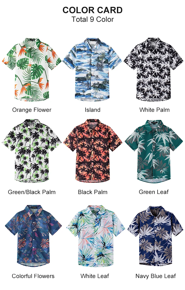 Casual Summer Custom Kids Boys Beach Hawaiian Printed Shirts Short Sleeve Flower Children Polyester Boys Hawaiian Shirts