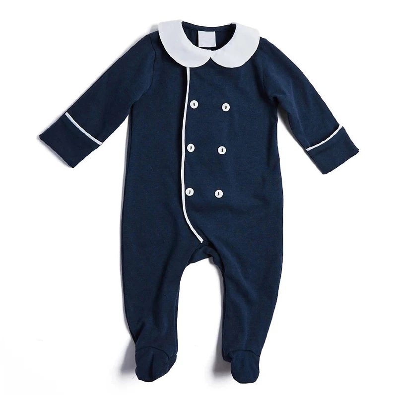 Organic baby romper bamboo customize peter pan collar sleep suit baby customize bamboo onesie with feet sustainable baby clothes