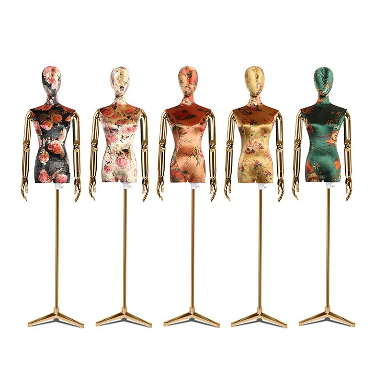 
Silk Fabric Gilded Arm Female Mannequins With Holder Show Dresses Women Upper-body Window Display Model Mannequin 