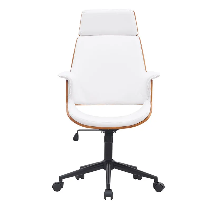 Modern simple wood leather backrest boss recliner office visitor work chair with wheels