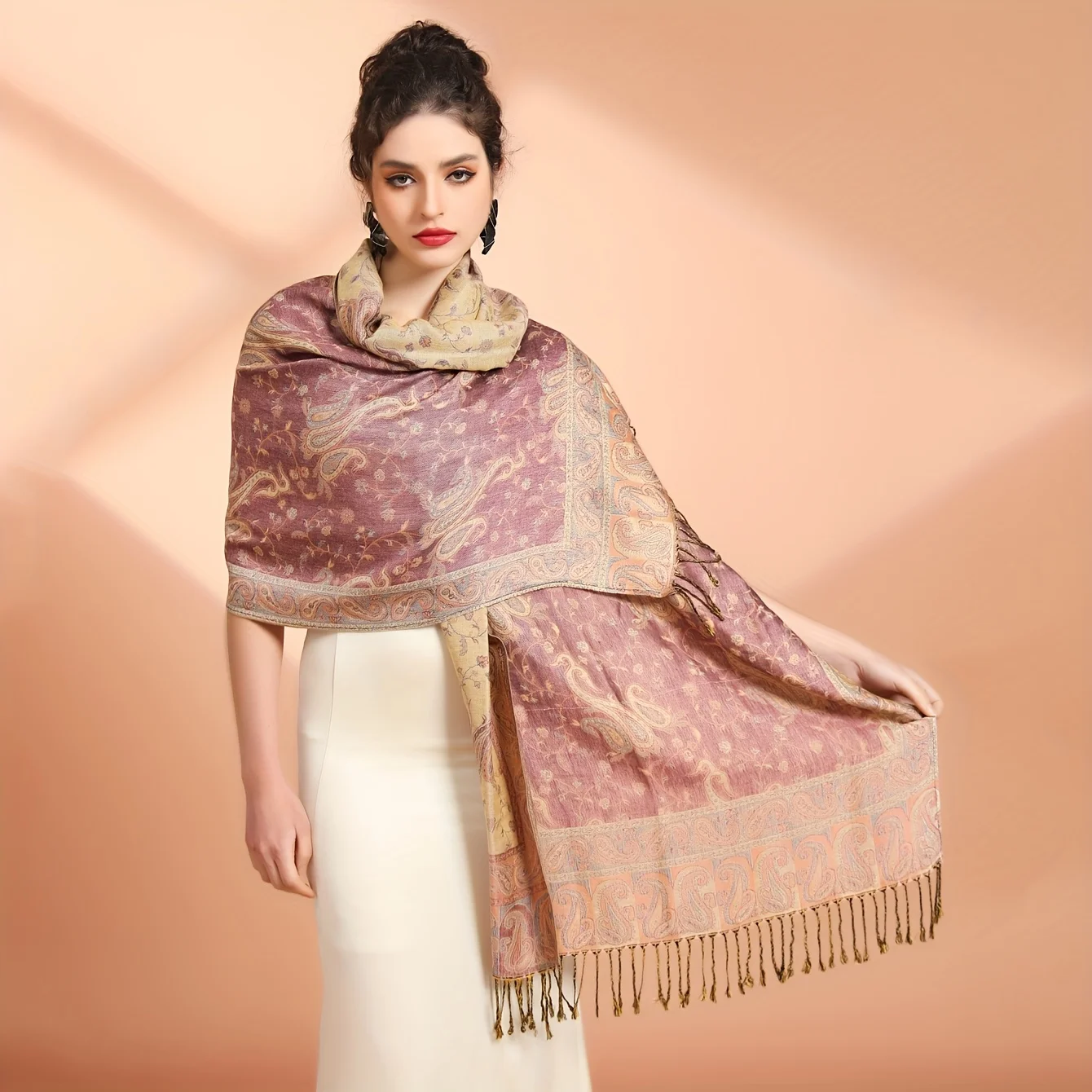 26 Colors Fashionable Rust Red Silky Paisley Pashmina Shawl Scarf Shiny Jacquard Pashmina Scarves Hijab for women