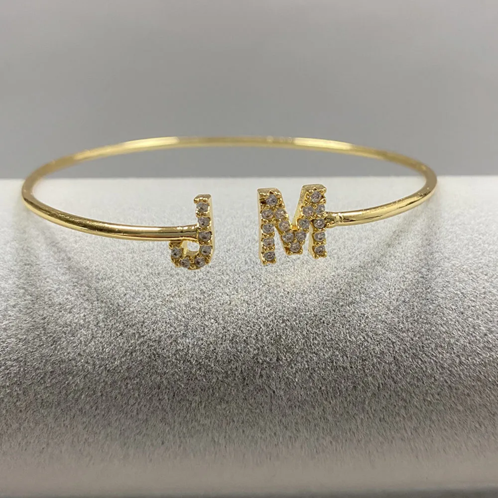 Fashion Adjustable  Charm Name Bracelet Personalized Custom Initials Letter Zircon Bracelet Bling Crystal Jewelry for Couple
