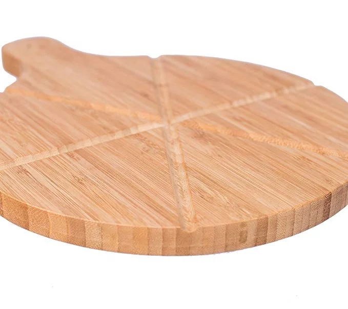 14 inch new kitchen high quality round bamboo pizza steak plate cutting serving board peel with handle
