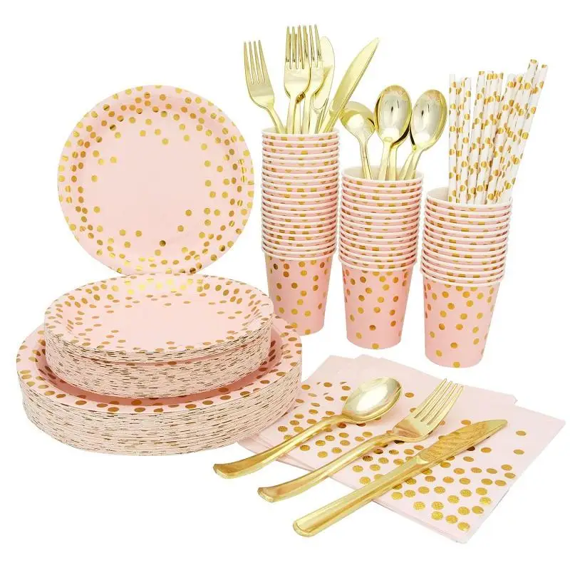 Christmas&Party Tableware Sets Disposable Party Supplies Kits Solid Printing Disposable Party Plates And Cups Napkins Straws