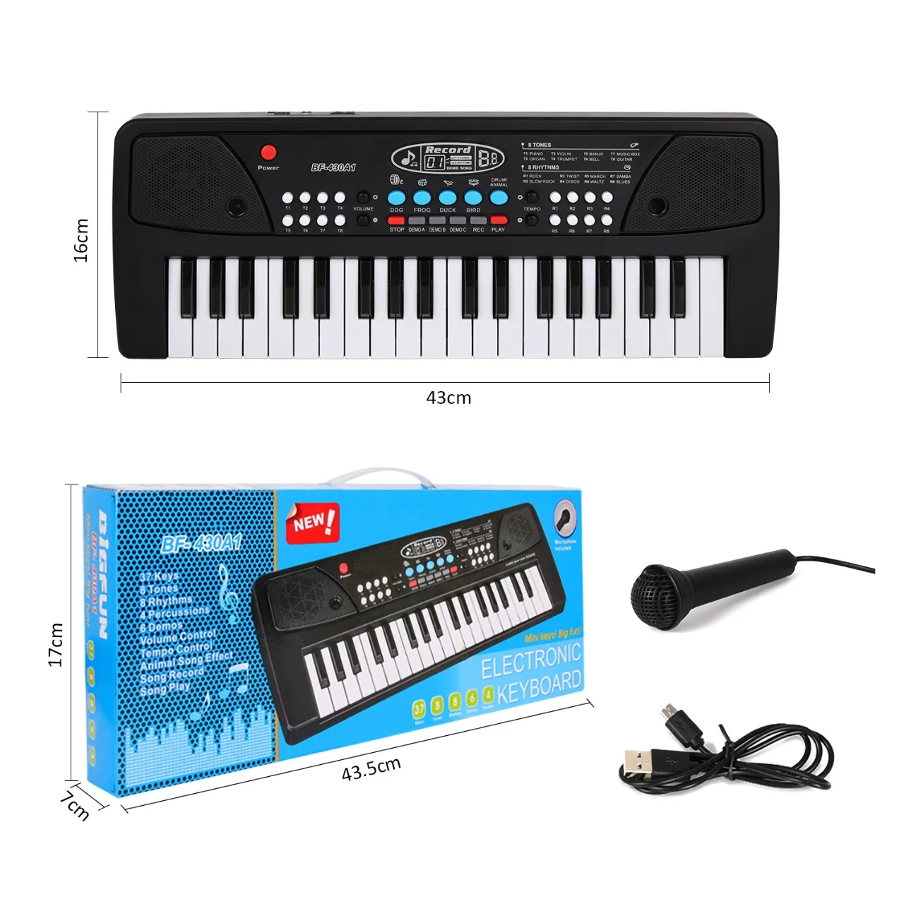 Digital 37 Keys Electronic Organ Piano BF-430 Hot Selling Musical Instrument Keyboard with speaker microphone for kid/children