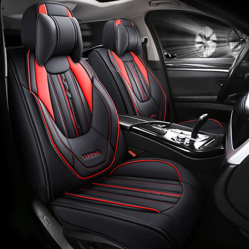Full Set Universal Fit  Black With Red PVC Leather Car Seat Cover Manufacturer