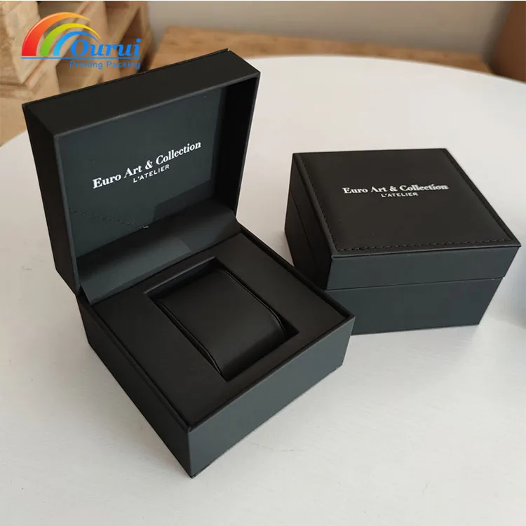 Factory sales cheap price LOW MOQ Customized print logo pu black leather any color available long watch box accept custom