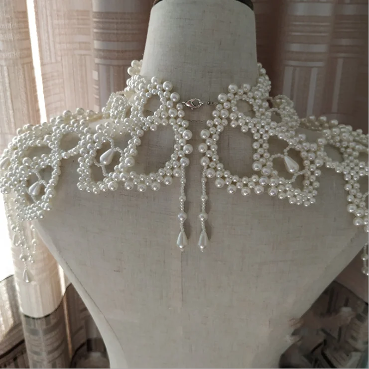 Classic wedding pearl collar bride wedding necklace collar shawl heavy bead handmade pearl faux collar