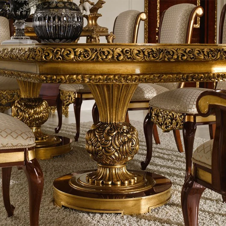 Luxury European style handmade solid wood dining table rectangular restaurant tables royal wooden table