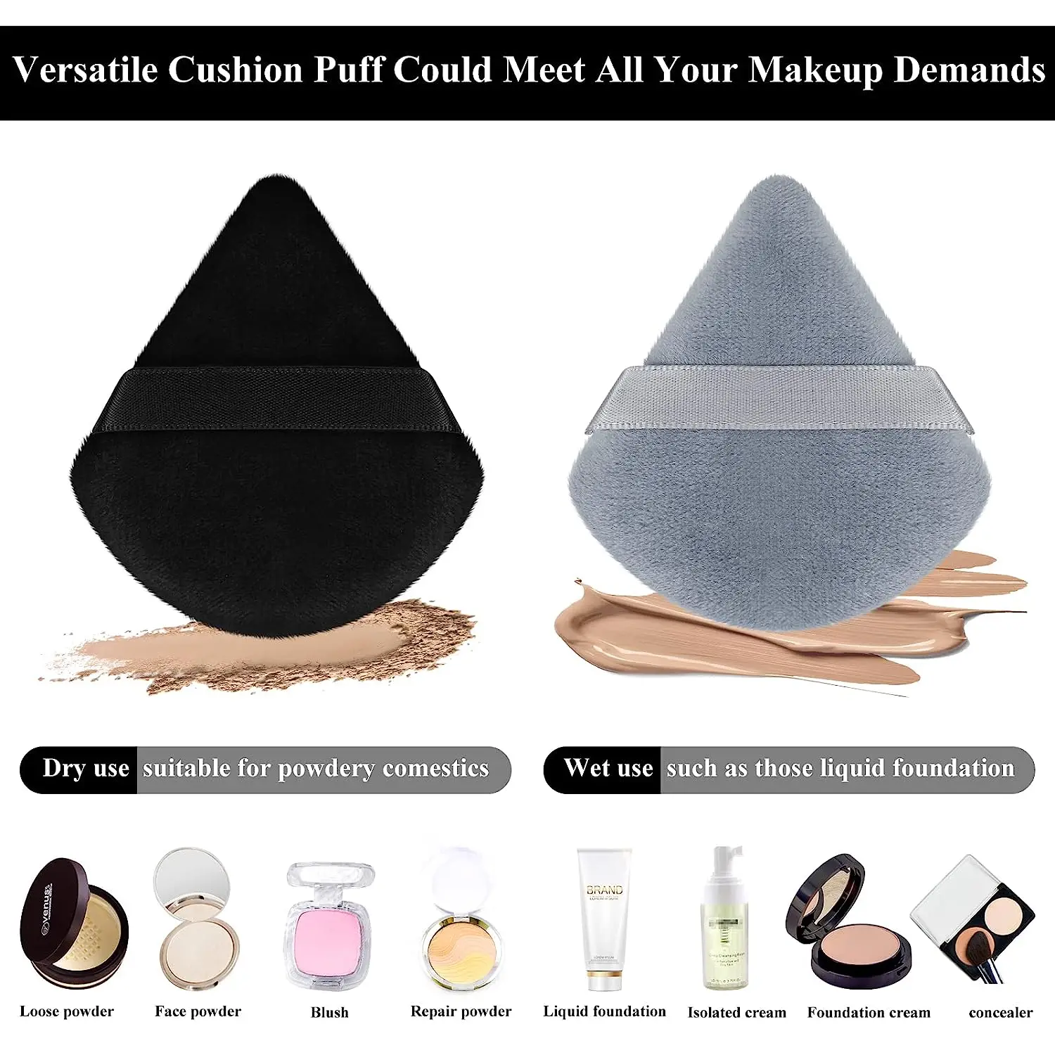 Makeup Cotton Triangle Powder Puff  Bb Cream Foundation Triangle Makeup Puff With Strap