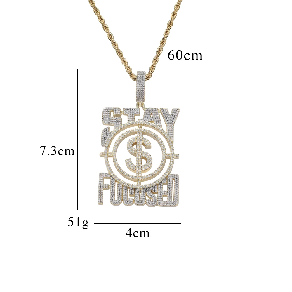 New US Dollars Shape Pendant Bling Bling Mens Necklace Rock Brass Micro pave with CZ Hip hop Money Symbol Jewelry