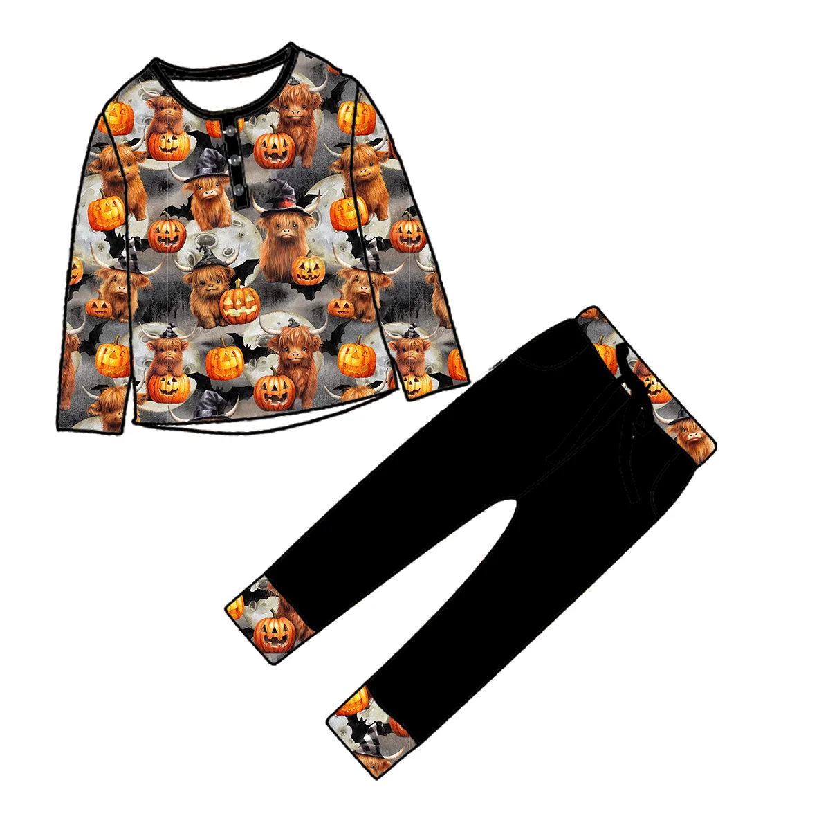 Custom Print Halloween Milk Silk Sleepwear Cute Toddler Pajama Set