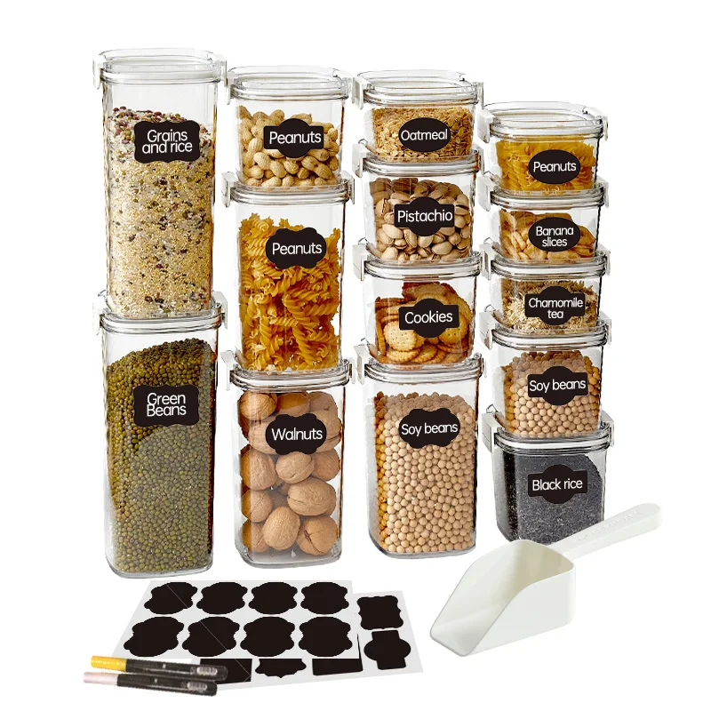 PET Airtight Food Storage Containers Plastic Cereal Containers with Easy Buckle Lids Kitchen Pantry Organizer Storage Containers