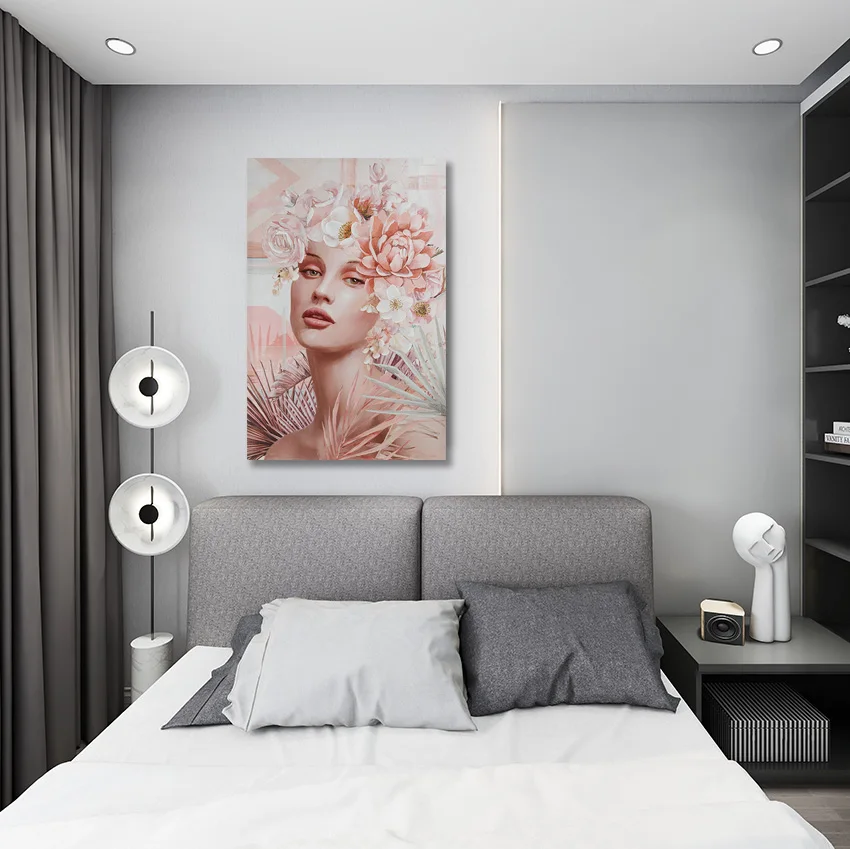 New arrival design modern fashion elegant lady with sweet flowers decoration hand painting home decor
