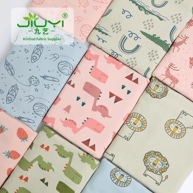 Eco-friendly soft custom pattern kids 95% cartoon wool cotton interlock fabric