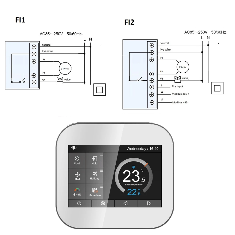 0-10V or 3 speed Fan FCU Wifi touch screen thermostat