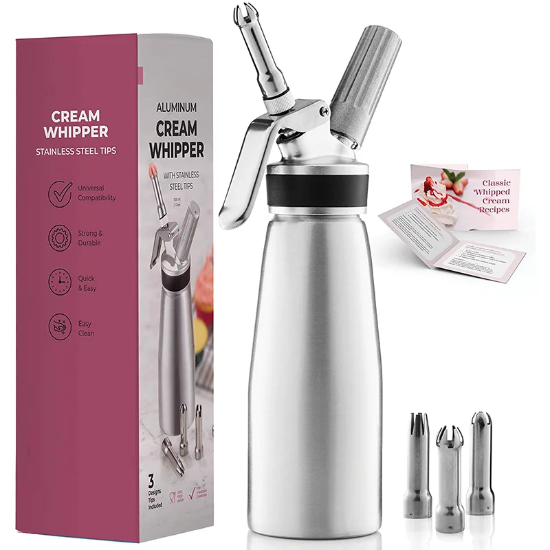 3 decorating nozzles stainless steel professional whipped cream charger dispenser whipper cream whipper