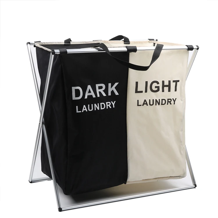 Wholesale 600D oxford printed laundry hamper collapsible fabric double laundry hamper basket