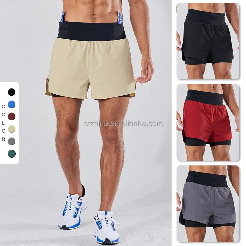 New Trail Running Back Pocket Comfortable Breathable Lightweight Outdoor Marathon Racing Shorts 2 Pieces In One Anti-slip Shorts