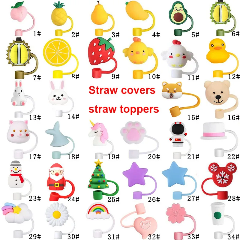 Straw Covers 8mm Lovely 3D Custom Drinking Straw Charms Dust Proof Straw Toppers for Cups Hot Sale PVC 1 Piece Silicone Opp Bag