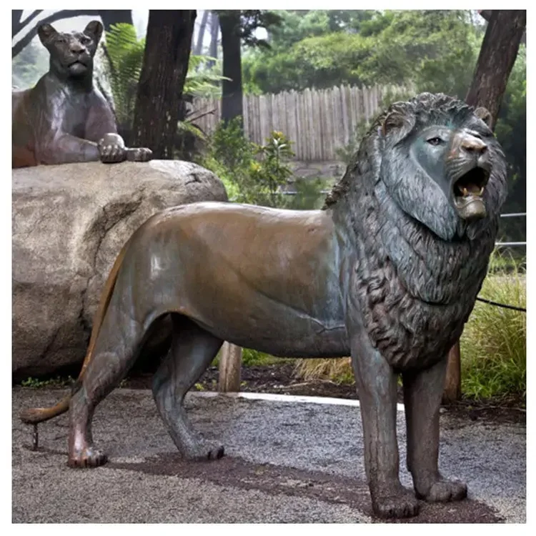 Factory Customized Large Street Decorative Bronze Artwork Lion Brass Sculpture Animal Statue Casting Brass Animals Bronze Lion