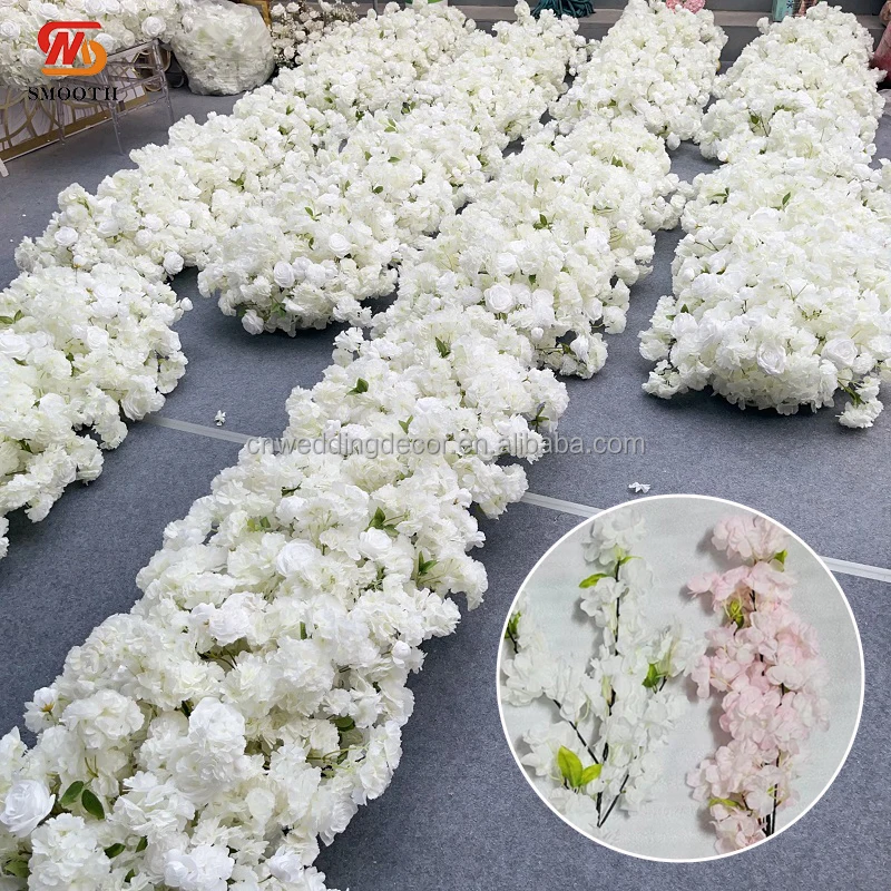 SMOOTH White Cherry Blossom Rose Flower Row Runner Wedding event  flowers arrangement Decor Event Decor Wedding Background