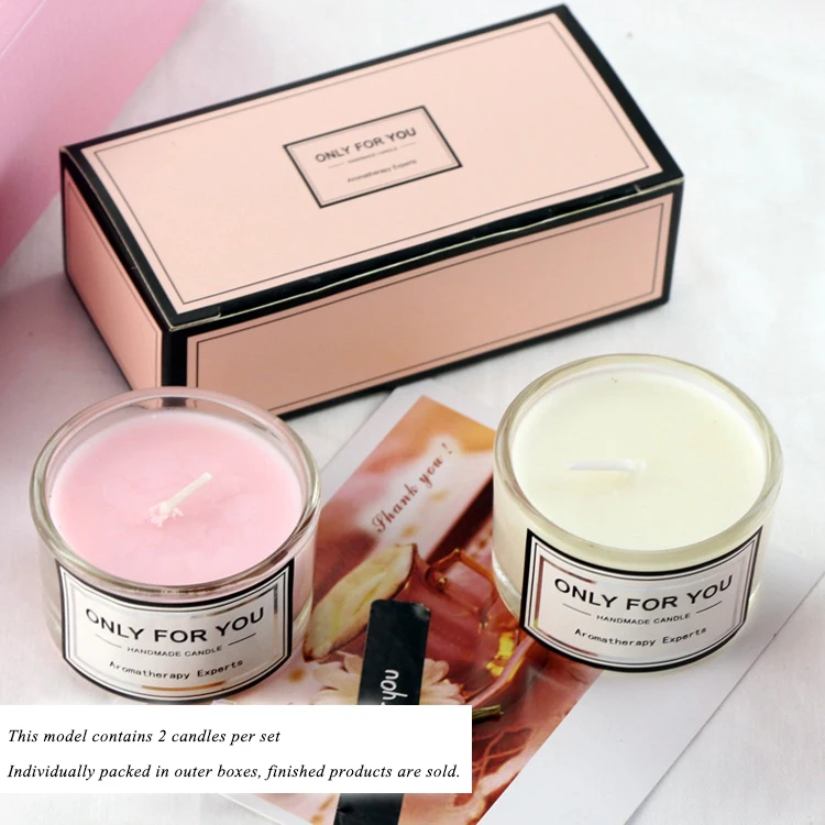 High End Holiday 2Pcs/set Elegant Romantic Pink Glass Jar Scented Soy Wax Scented Candle With Gift Box For Home Air Freshener