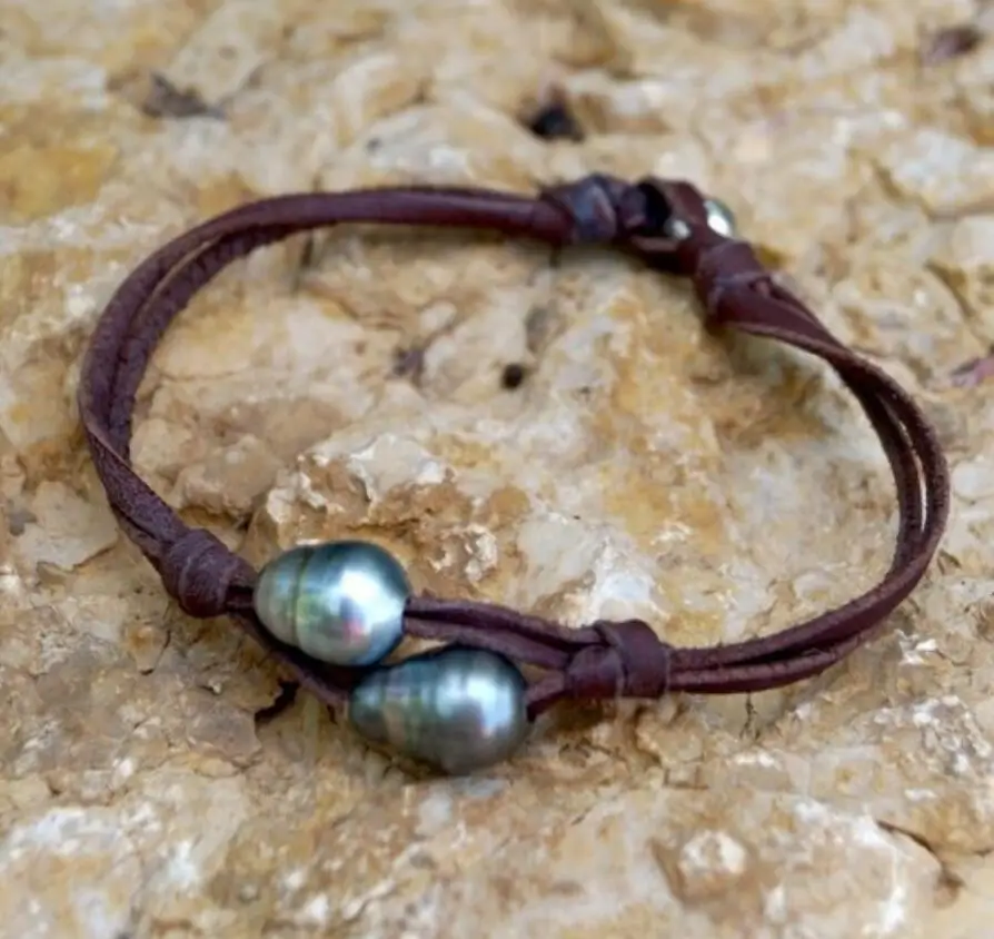 Full Customization Braided Leather Tahiti Pearl Bracelet Men