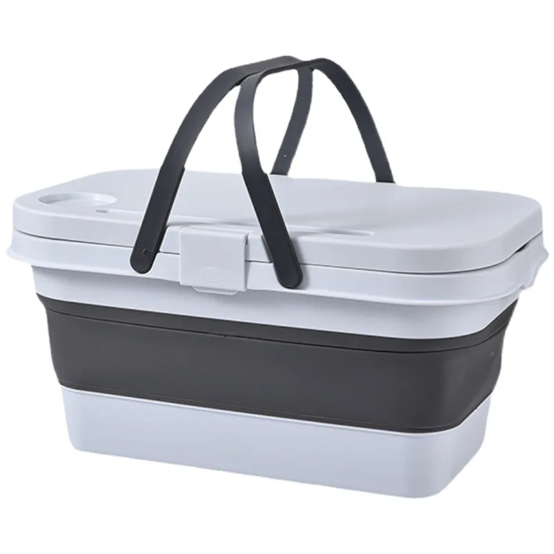 Outdoor spring picnic basket Camping cookout Foldable hand basket multi-functional portable camping storage box