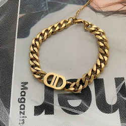 Ins Trendy Female Hip-Hop 18K Gold Plated Cuban Chains Necklace For Women Stainless Steel Necklace