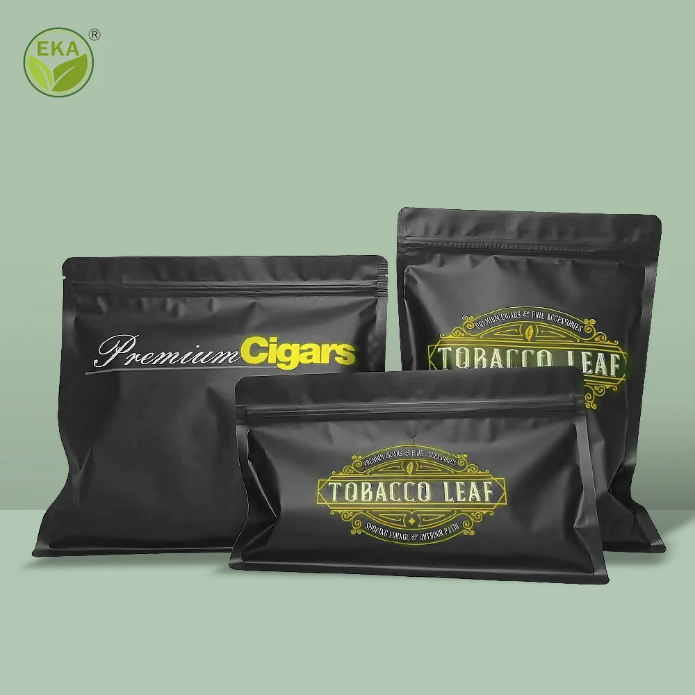 Custom Black Matte Heat Seal Foil Mylar Bag Humidity Tobacco Packaging Zip Plastic Humidor Cigar Ziplock Bags