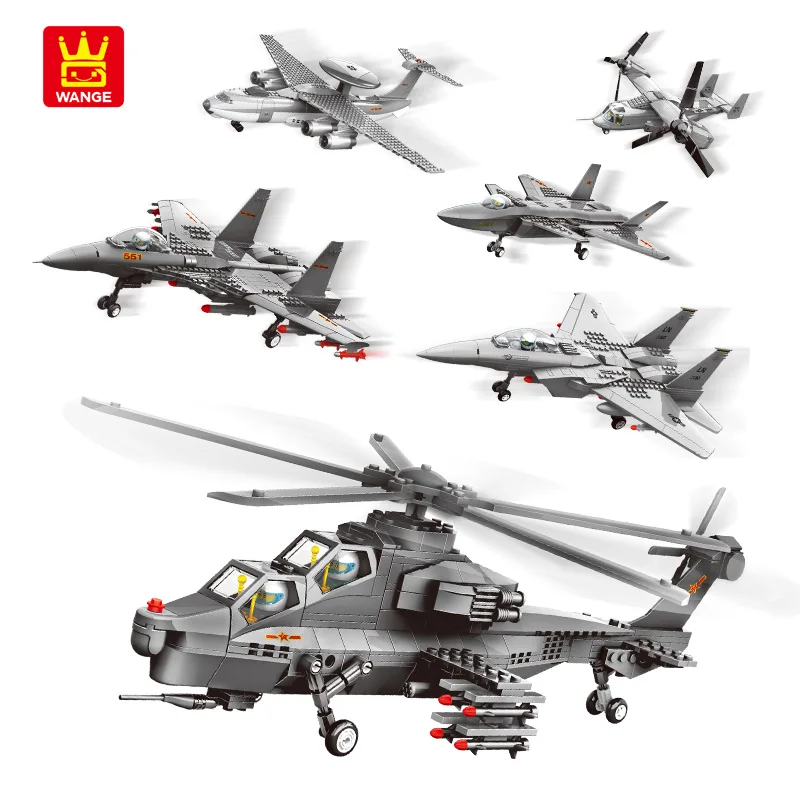 WANGE building block 4001-4004 5005-5006 military airplane series diy assemble bricks Lepini war toy educational for kids Legoi